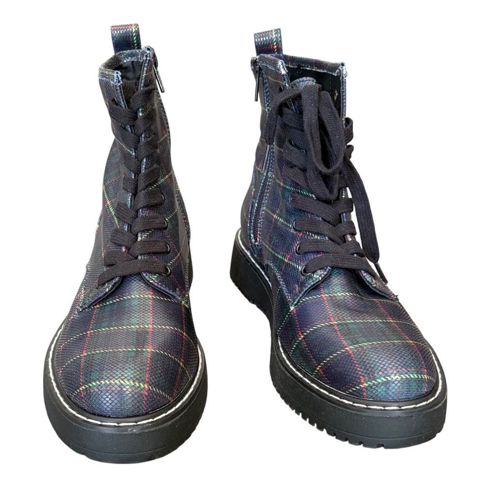 Madden girl Plaid Textured Combat Boots Side Zip Platform Lug Sole Multi Color - Picture 2 of 11